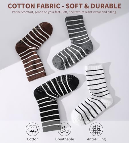 Pilates Socks with Grips - 4 Pairs Non-Slip Yoga Crew - One Size