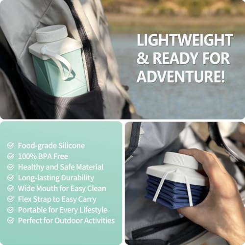 Collapsible Water Bottle - 24 oz Portable Travel Bottle - Green