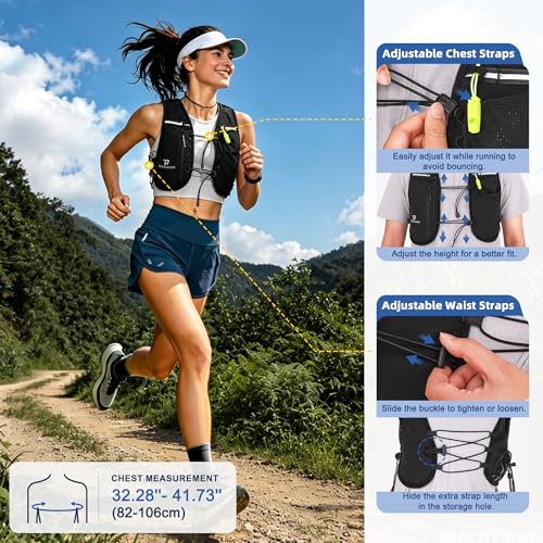 5L Running Vest with Hydration Pack – BECOJADDE Black, 5L Version (Vest Only / 1.5L bladder / 2x500ml bottles)