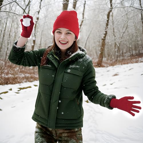 Warm Knit Beanie Hat for Men & Women - Red