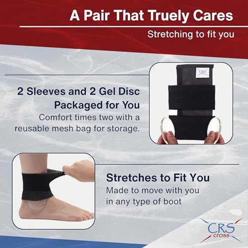 Black CRS Cross Ankle Gel Sleeves with Discs for Skating, 2 Pairs