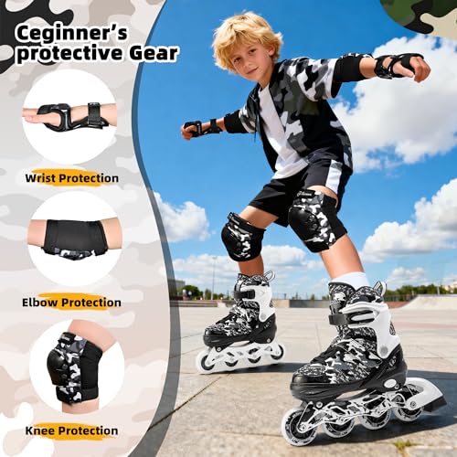 Kuxuan Kids Camo Knee Pads Medium with Drawstring Bag - Protective Gear Set