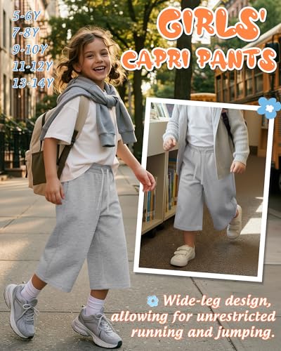 Girls' Wide Leg Capri Sweatpants - Light Heather Gray, 13-14 Years
