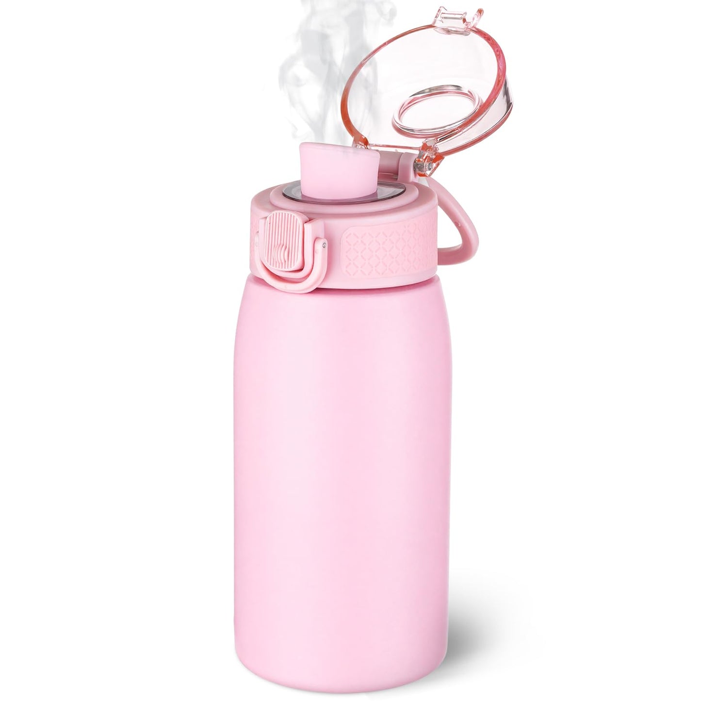 Insulated Water Bottle 12 oz with Dustproof Lid, Carry Handle & Tea Infuser, BPA-Free & Leakproof, Stainless Steel Water Bottles Ideal for Fitness, Hiking, Office & Outdoor Use （Water Pink ）