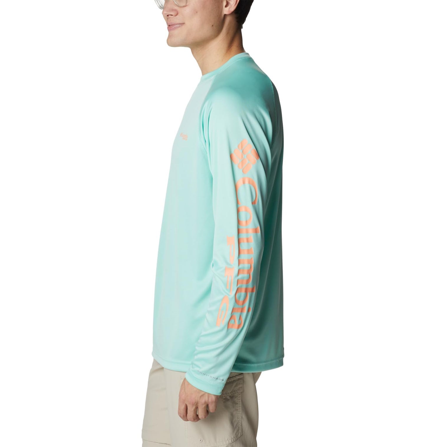 Columbia Men's Terminal Tackle Long Sleeve Fishing Shirt, Mint Cay/Bright Nectar Logo, Large