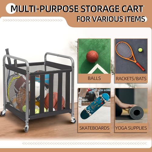 Rolling Sports Ball Storage Cart - Durable Garage Organizer