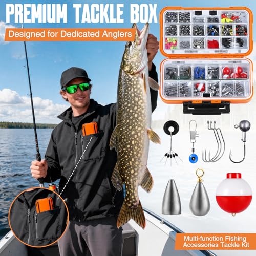 343pcs Fishing Accessories Kit with Tackle Box - Includes Hooks, Sinkers, Weights & More