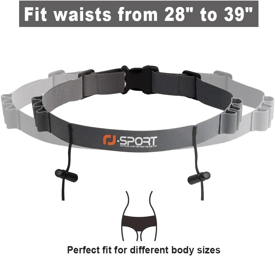 RJ-Sport Race Number Belt - Triathlon Bib Holder with 6 Gel Loops for Running & Cycling