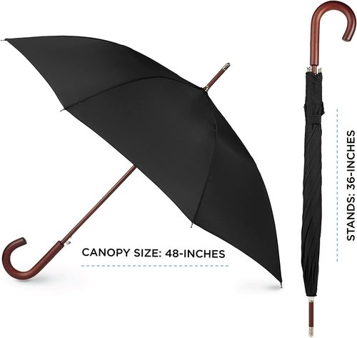 Eco-Friendly Tote Men's J Stick Umbrella - Auto Open with Wooden Handle