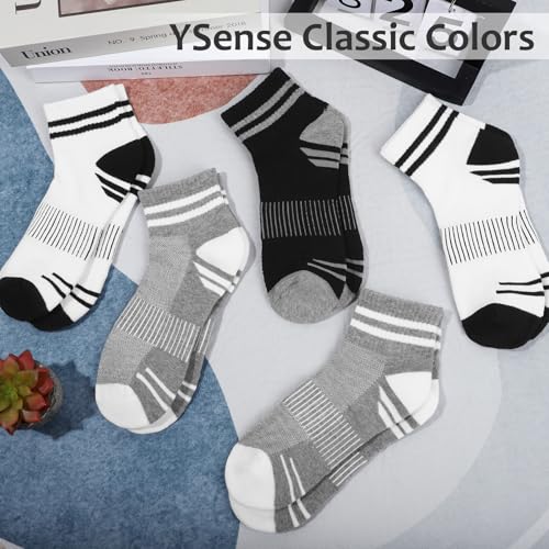 Mini Crew Ankle Socks for Women - 8 Pairs, White Grey Black