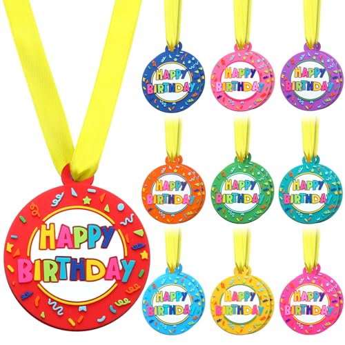30 Pack Happy Birthday Medals 2 Inch Rubber Awards with Ribbon - Kids & Party Supplies