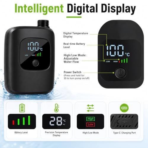 Cinlinso Black Rechargeable Portable Camping Shower with Long Battery Life