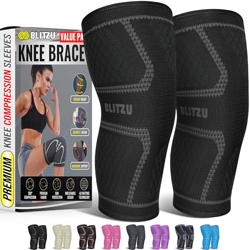 Knee Compression Sleeve Support Wrap for Pain Relief - Black / Small (1 Pair)
