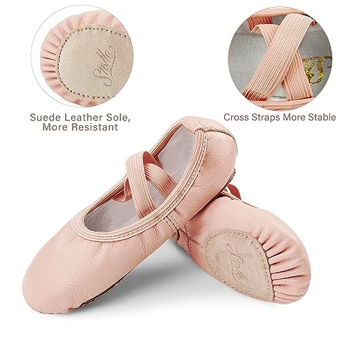 Stelle Girl Ballet Shoes Pink Leather No-Tie Dance Slippers - Big Kid Size 2