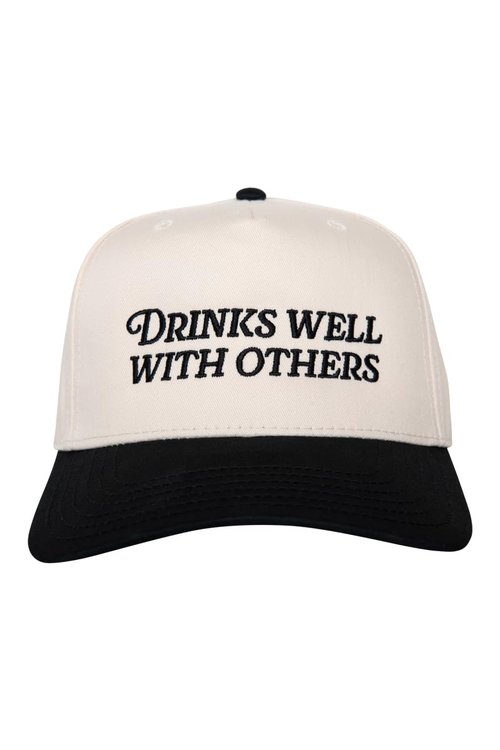 KATYDID Drinks Well with Others Vintage Hat - Two-Toned Trucker Hat - Embroidered Vintage Baseball Cap for Women - Snapback (Black/Tan)