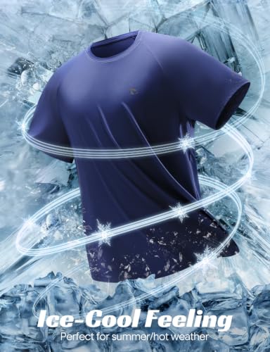 baleaf Men’s Large Navy Ice Cooling Running Shirt - Short Sleeve Athletic Shirt