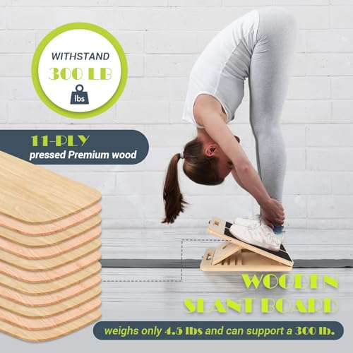 Portable Wooden Slant Board for Calf Stretching - 5 Angles, Non-Slip, 300 LBS Capacity