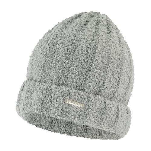 Women's Fuzzy Knit Winter Beanie with Ribbed Cuff - Pewter Heather