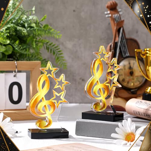 Landical 4 Pack Gold Acrylic Music Trophies Treble Clef Star Award
