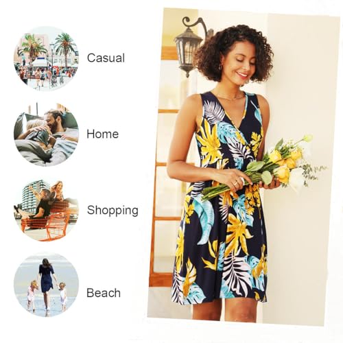 CATHY Women V-Neck Sleeveless Dress with Pockets - White Floret, XL