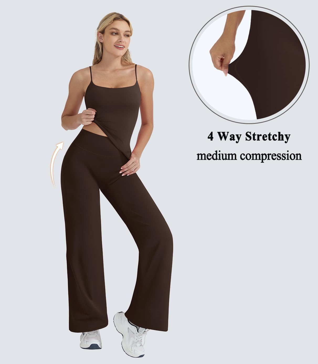 OMKAGI Workout Sets - Padded Tank Tops with Matching Straight Leg Yoga Pants for Women
