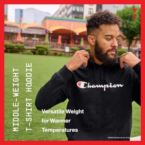 Champion Men’s Long Sleeve T‑Shirt Hoodie - Small Black Classic Script Logo (Retired Colors)