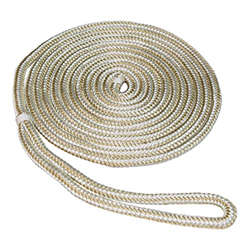 SeaSense Double Braid Nylon Dockline 1/2" x 20' Gold/White – Pre-Spliced Marine Rope