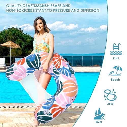 Inflatable Pool Float Chairs Pack of 2 with Cup Holders for Adults, Water Lounge & Hammock for Pool & Beach