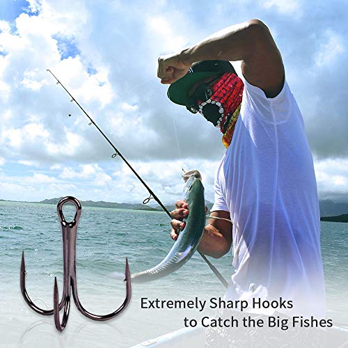 Treble Fishing Hooks Set - 50pcs, Sizes #2 to #10, Sharp Design