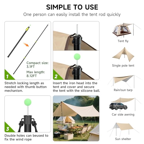 SANLIKE Telescopic Tarp Poles 37-97in Adjustable Canopy 2-Pack