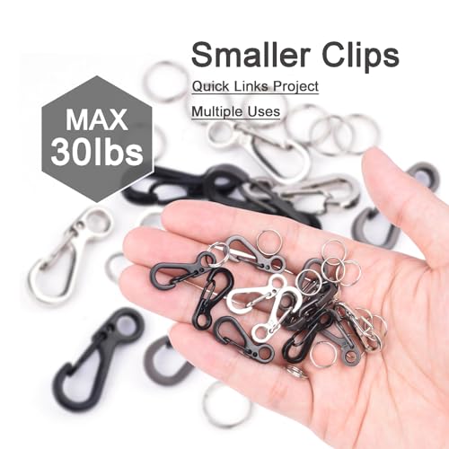 Mini Carabiner Clip Set - 12 Small Metal Spring Hooks + Rings