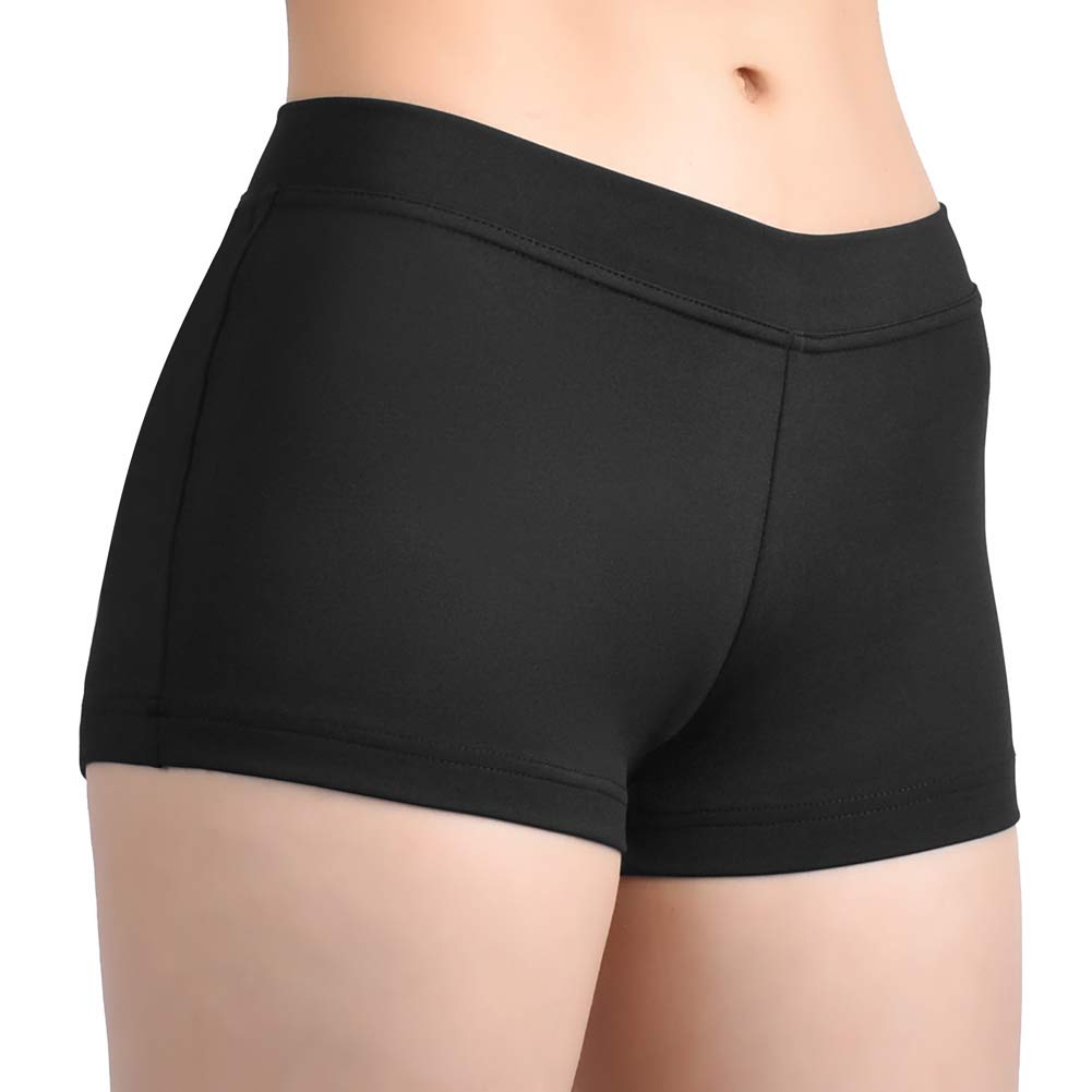 SUPRNOWA Low Rise Boy Cut Shorts for Women Athletic Spandex Gym Workout Booty Volleyball Yoga Dance Shorts (Black, Medium)