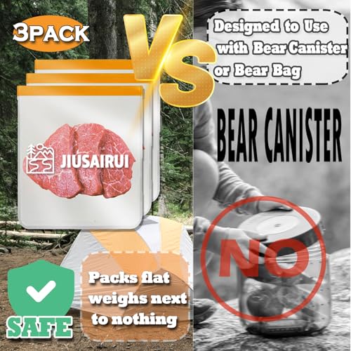 JIUSAIRUI Odor Proof Bear Bags for Food Backpacking: 3Pack Reusable