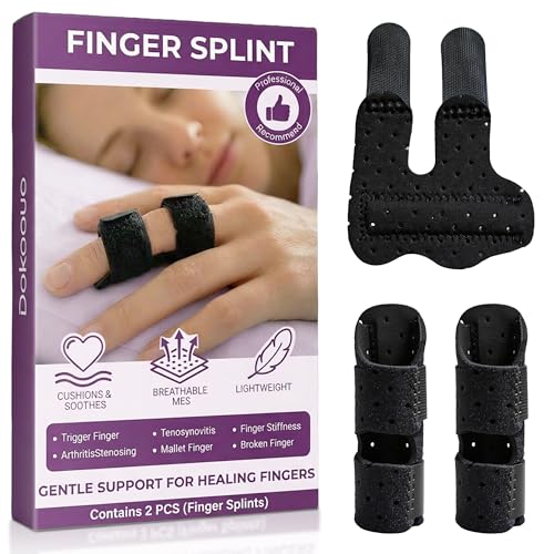 Finger Splint with Aluminum Support - 2 Pack - Trigger Finger Brace - Long/Black
