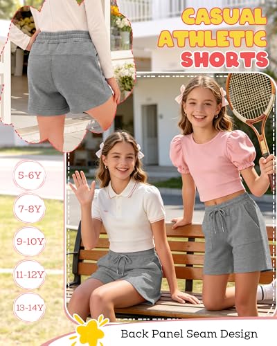 Girls Athletic Sweat Shorts - Moisture-Wicking - Light Heather Gray - 5-6 Years