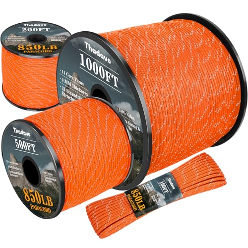 Reflective Paracord Rope 850LB - Heavy-Duty 100FT Orange