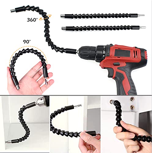 GALLIA Flexible Drill Bit Extension Right Angle Drill Attachment Set, 360° Rotatable 1/4 3/8 1/2" Impact Grade Socket Adapter Set, Super Bit Shaft Extension Bits, Screwdriver Bit Set