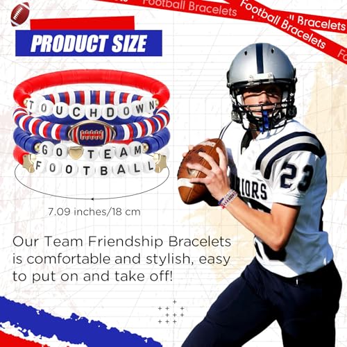 Football Friendship Bracelets - 24 Pcs Blue and Red Stackable Team Favors