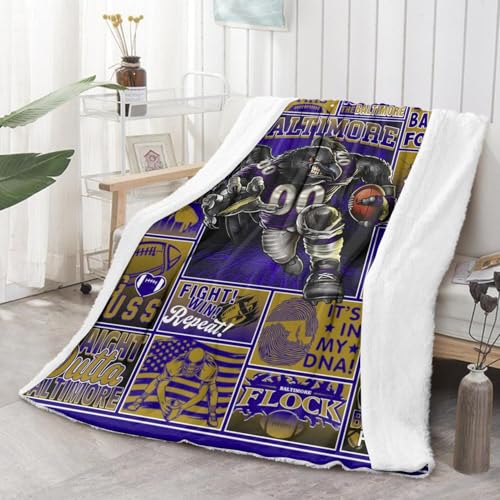 Baltimorer Purple Football Blanket 50x60 inches for Fans, Sofa & Bed Decor