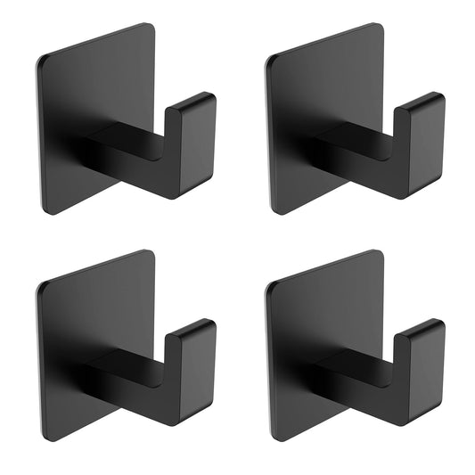 Fadroky Towel Hooks for Bathroom Adhesive, 4 Pack Matte Black Bathroom Hooks for Towels - Heavy Duty rustproof Towel Hook, sus304 Stainless Steel Adhesive Towel Hooks, Wall Mounted Shower Hooks