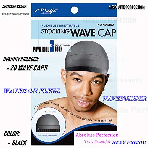 Wave Cap Stocking Wig Liner - Black, 2 Pack