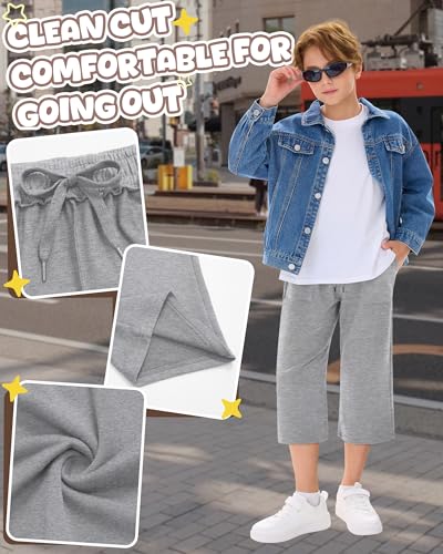 JoyMotion Boys' Capri Pants 3-Pack for Ages 14-16, Black, Gray, Navy