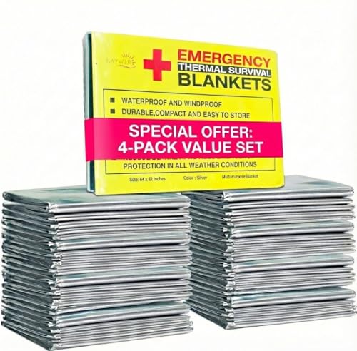 Emergency Thermal Survival Blankets - 84x52, 4 Pack Mylar Sheets