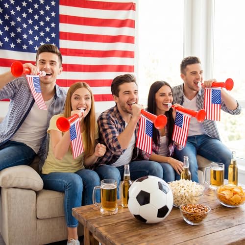 11 Inch Cheering Stadium Horns with American Flags - 4 Pack