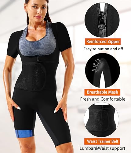 Sauna Suit for Women - 4 in 1 Slimming Jumpsuit with Blue Lining - X-Large