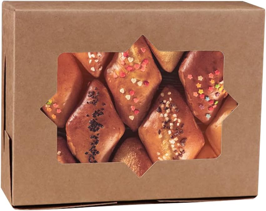 Wei Long Cookie Boxes - 20 Pcs Bakery Treat Boxes with Window - 8x6x2.5 Inches, 3 Styles for Muffins & Donuts