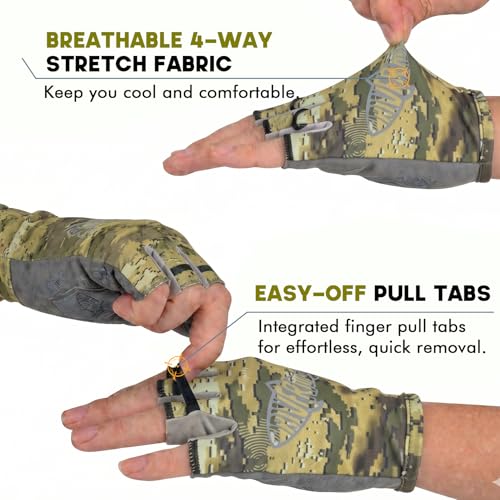 UPF 50+ Fingerless Fishing Gloves - Short Cuff Breathable - Small / CamoKhaki