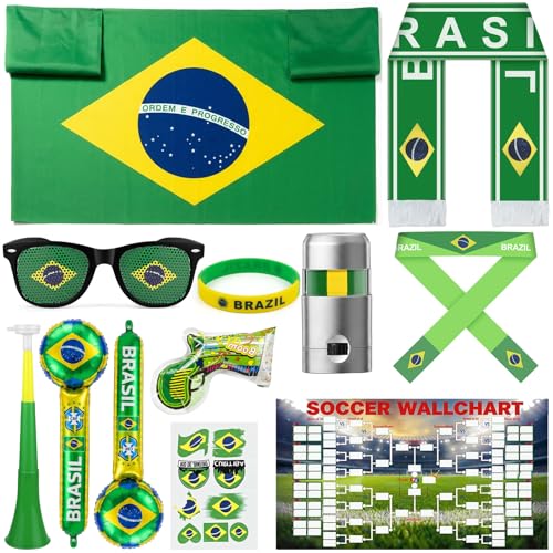 Brazil Fan Party Supplies Set - 12 Pcs for Sports Events
