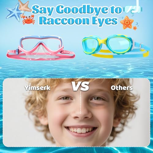 Kids Swim Goggles with Nose Cover - Anti-Fog Diving Mask - Blue Pink