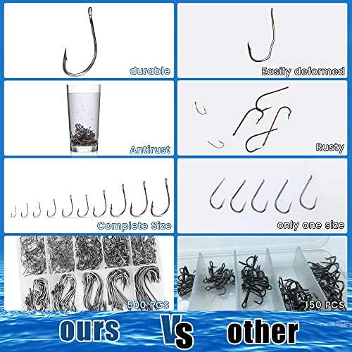 500Pcs Circle Fishing Hooks Set - Carbon Steel Assortment for Saltwater & Freshwater